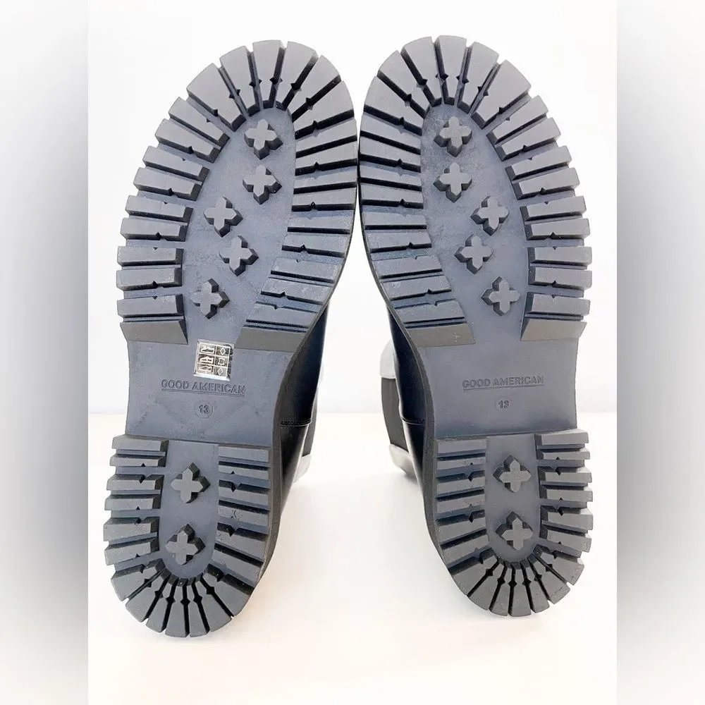 New Good American Black Leather Pull On Platform Boots - Picture 8 of 13